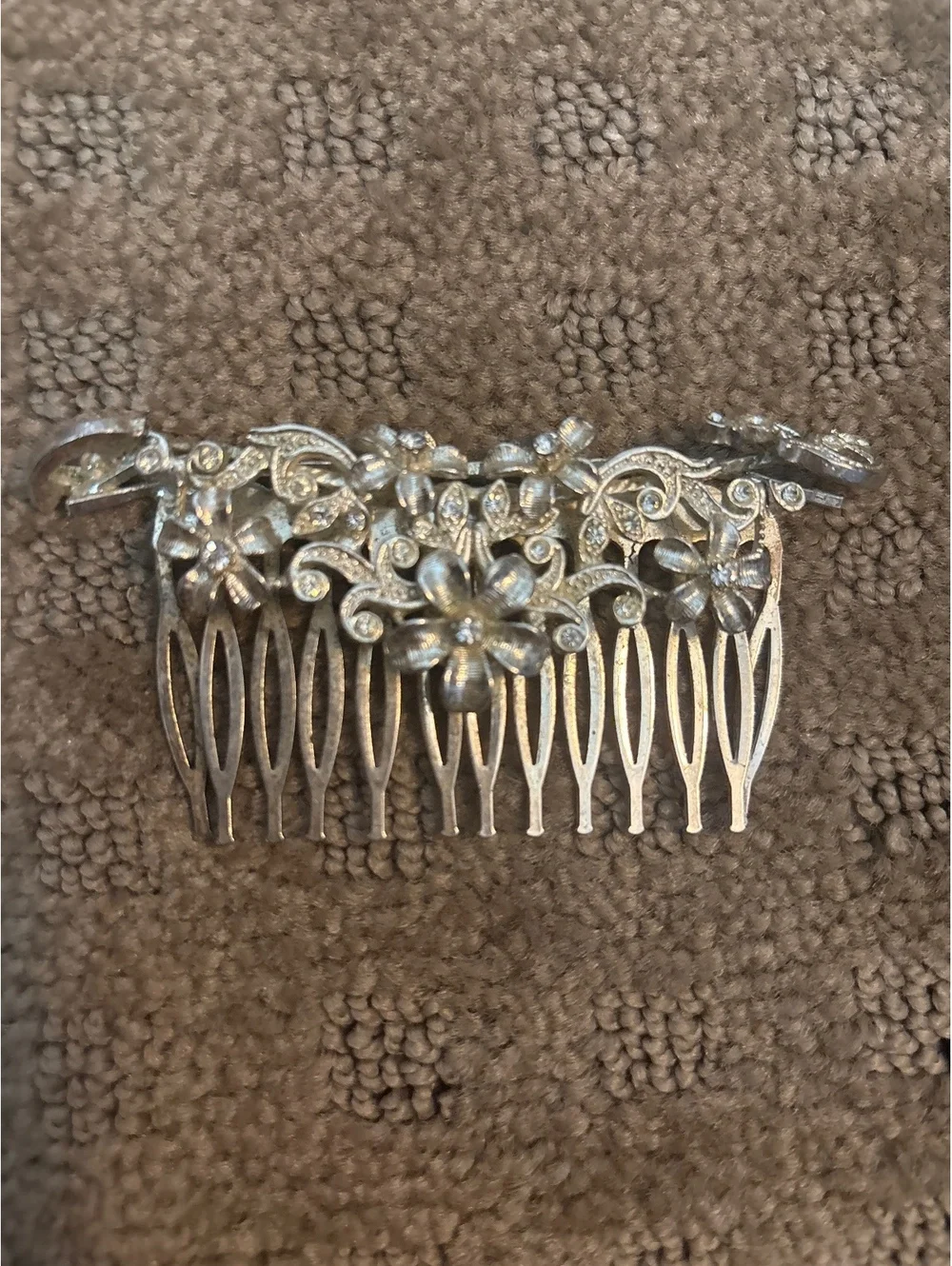Vintage Silver Floral Decorative Hair Comb